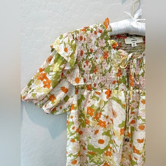ENTRO | 70s Boho Floral Smocked Puff Sleeve Blouse Top | Medium - Picture 4 of 8